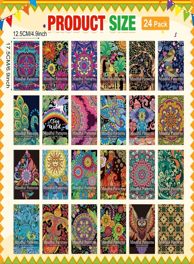 مجموعة كتب تلوين سينلود 24 نمطًا هادئًا، كتب تلوين الزهور بالجملة مع 24 قلم تلوين، كتب صغيرة يمكنك صنعها بنفسك، كتب فنية للكبار لتخفيف التوتر، كتب رسم، هدايا للحفلات، حشو أكياس الهدايا، وهدايا الأعياد - Image 2